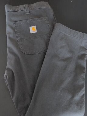 Carhartt Charcoal Work Pants with Yellow Patch Logo